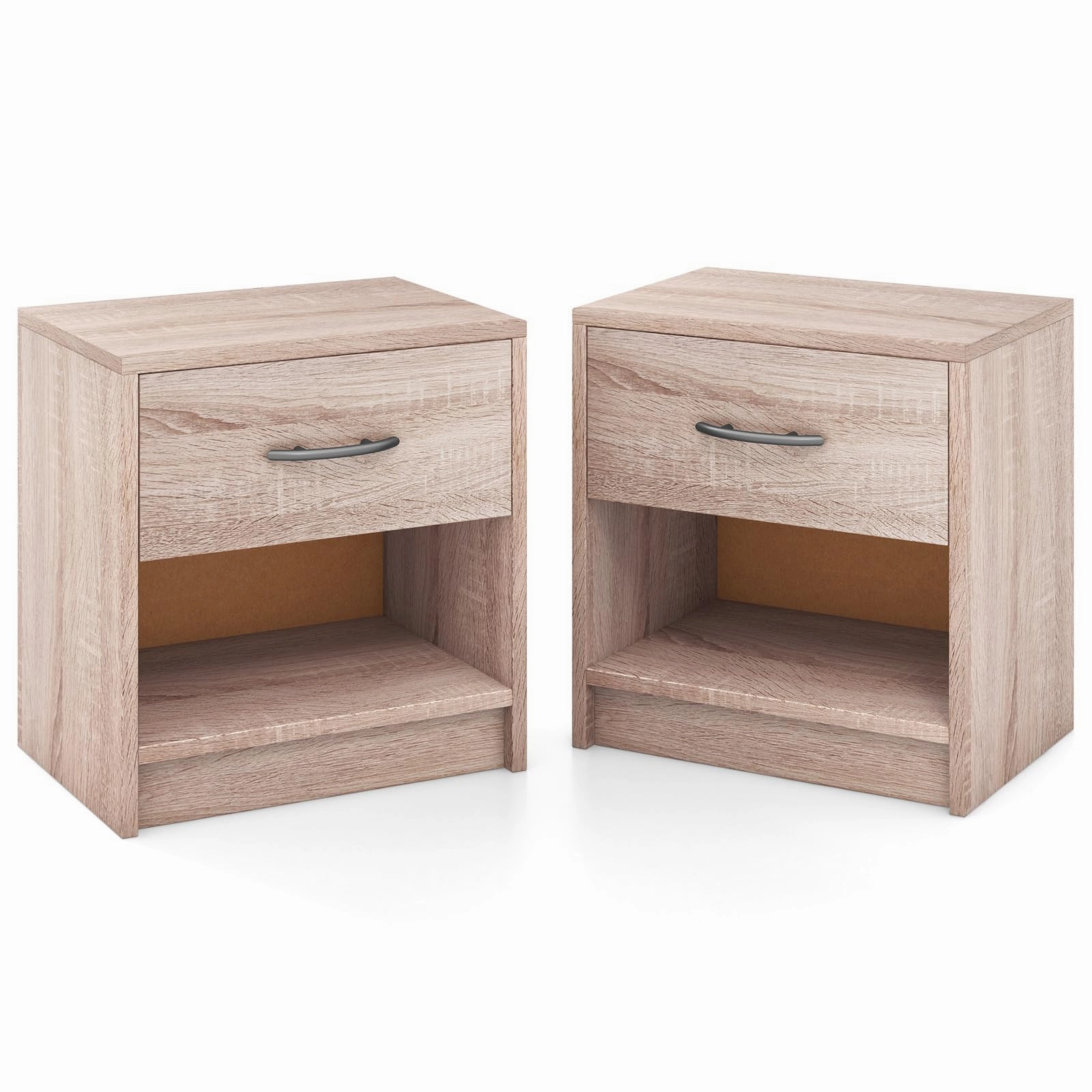 Giantex Night Stand Set of 1/2 with Drawer, Wood  End Table with Open Storage Shelf for Bedroom