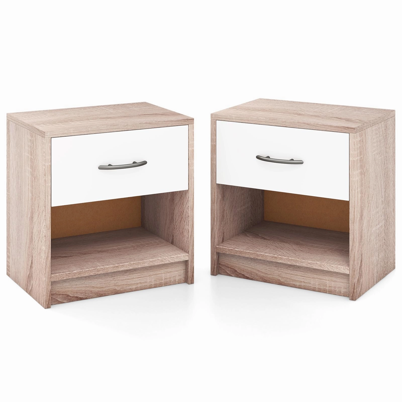 Giantex Night Stand Set of 1/2 with Drawer, Wood  End Table with Open Storage Shelf for Bedroom