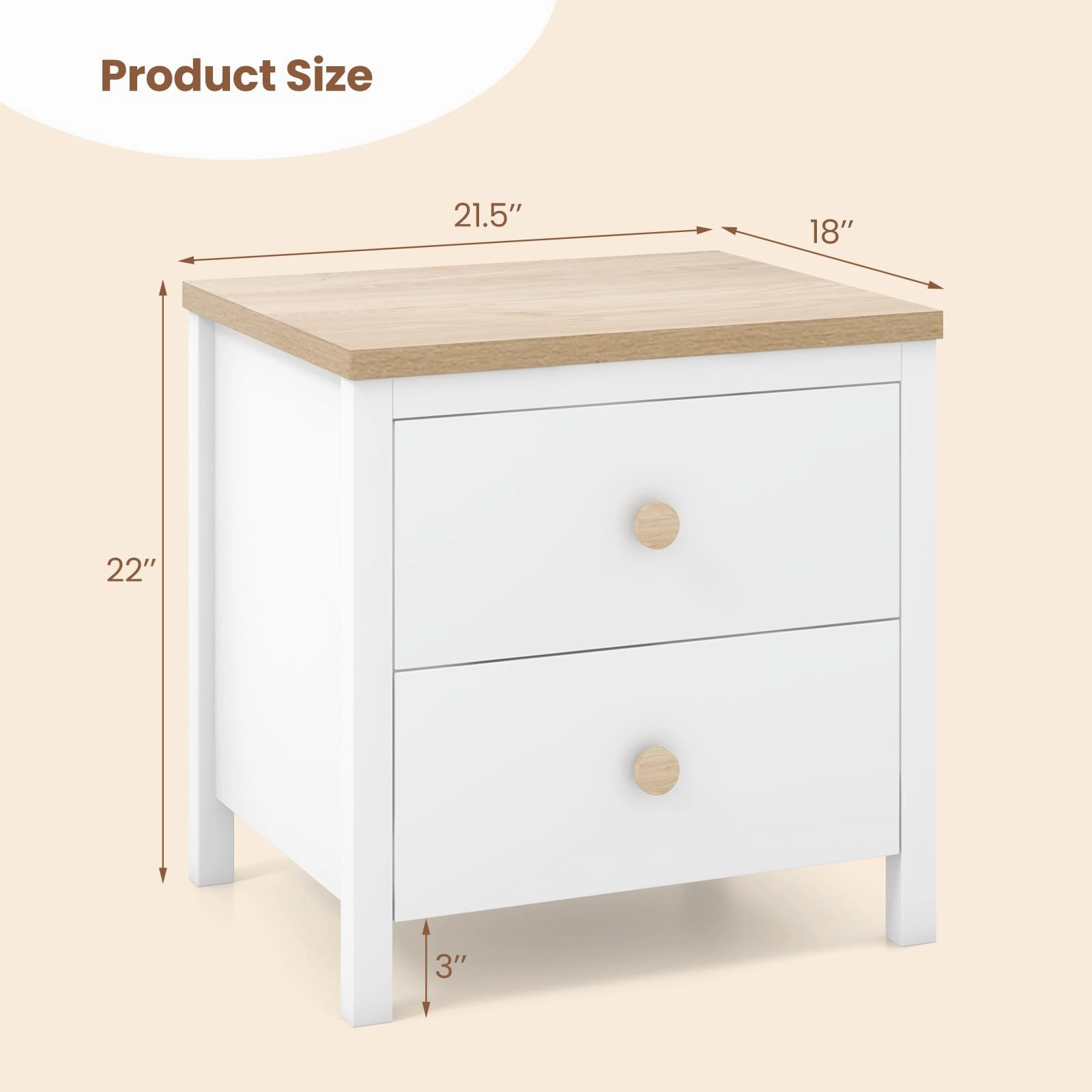 Giantex Night Stand with 2 Drawers, Farmhouse Bedside Table with Cute Round Knobs