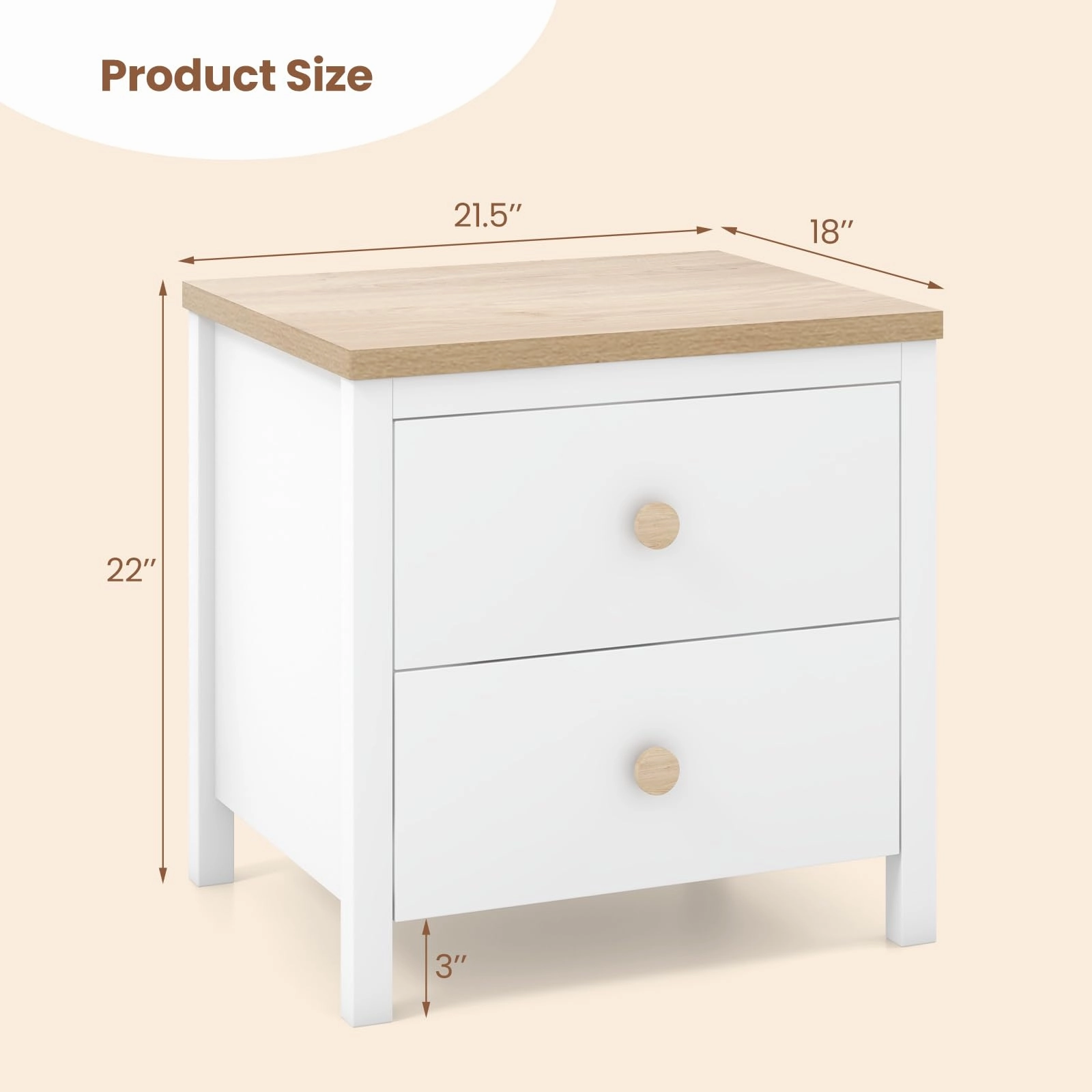 Giantex Night Stand with 2 Drawers, Farmhouse Bedside Table with Cute Round Knobs