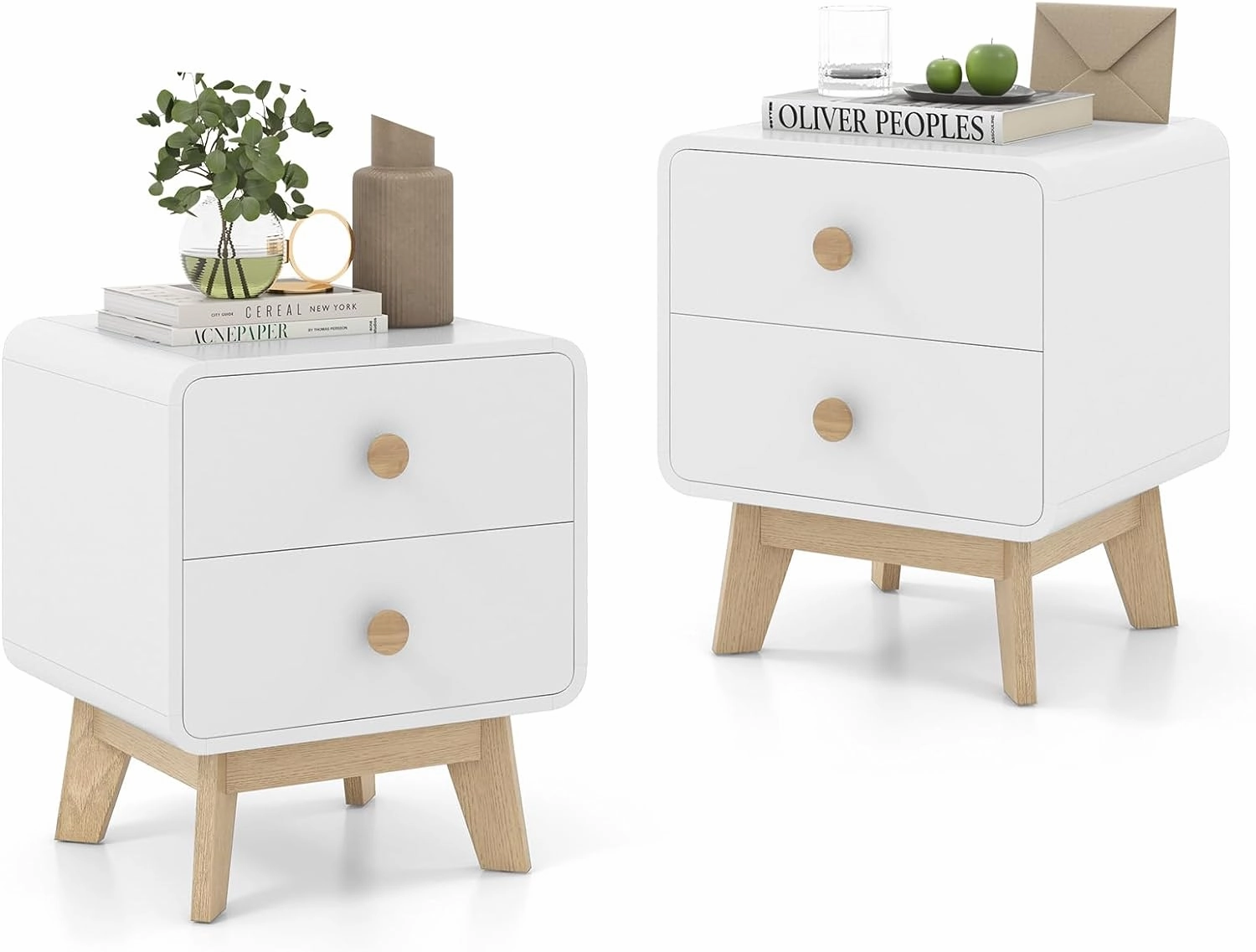 Giantex Night Stand with 2 Drawers, Mid Century Modern Bedside Table with Cute Round Knobs