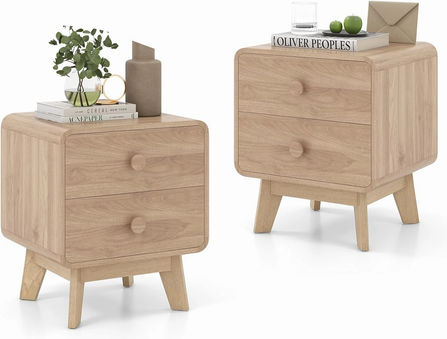Giantex Night Stand with 2 Drawers, Mid Century Modern Bedside Table with Cute Round Knobs