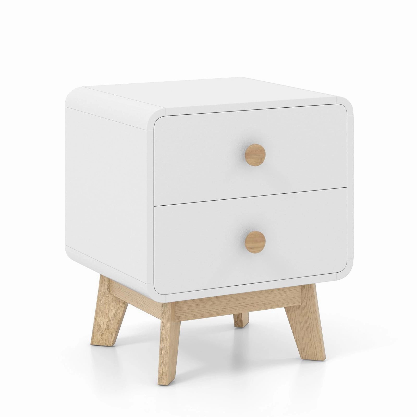 Giantex Night Stand with 2 Drawers, Mid Century Modern Bedside Table with Cute Round Knobs