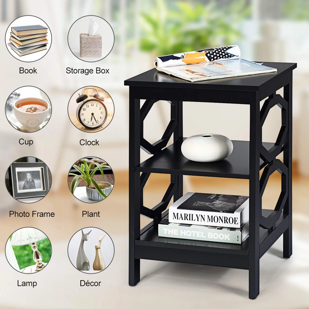 Giantex Nightstand 3-Tier End Table Multifunctional
