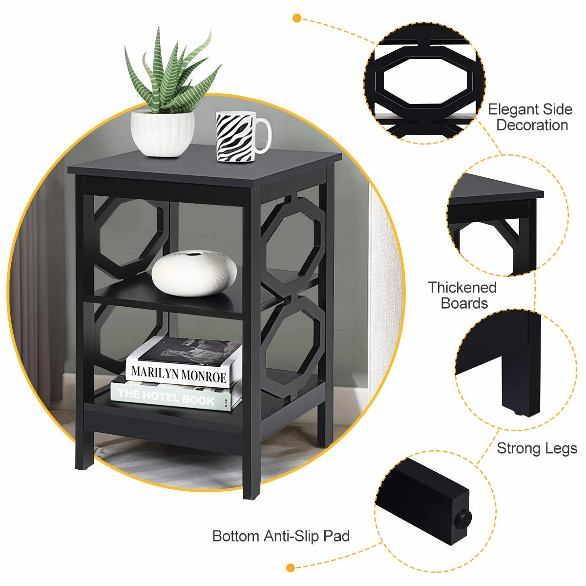 Giantex Nightstand 3-Tier End Table Multifunctional