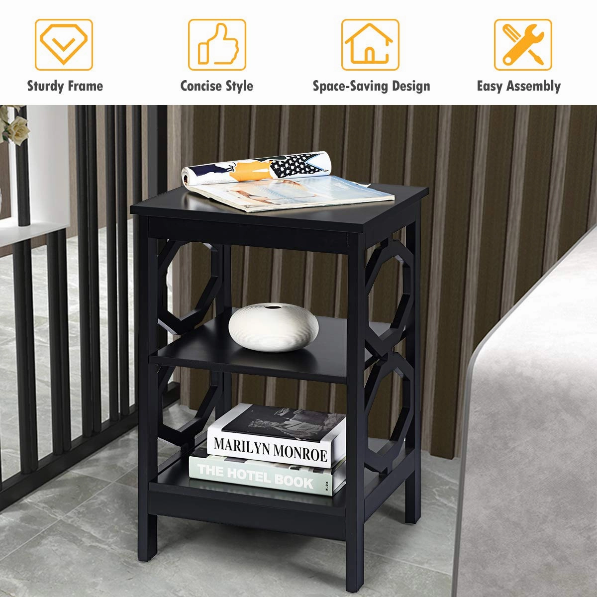Giantex Nightstand 3-Tier End Table Multifunctional