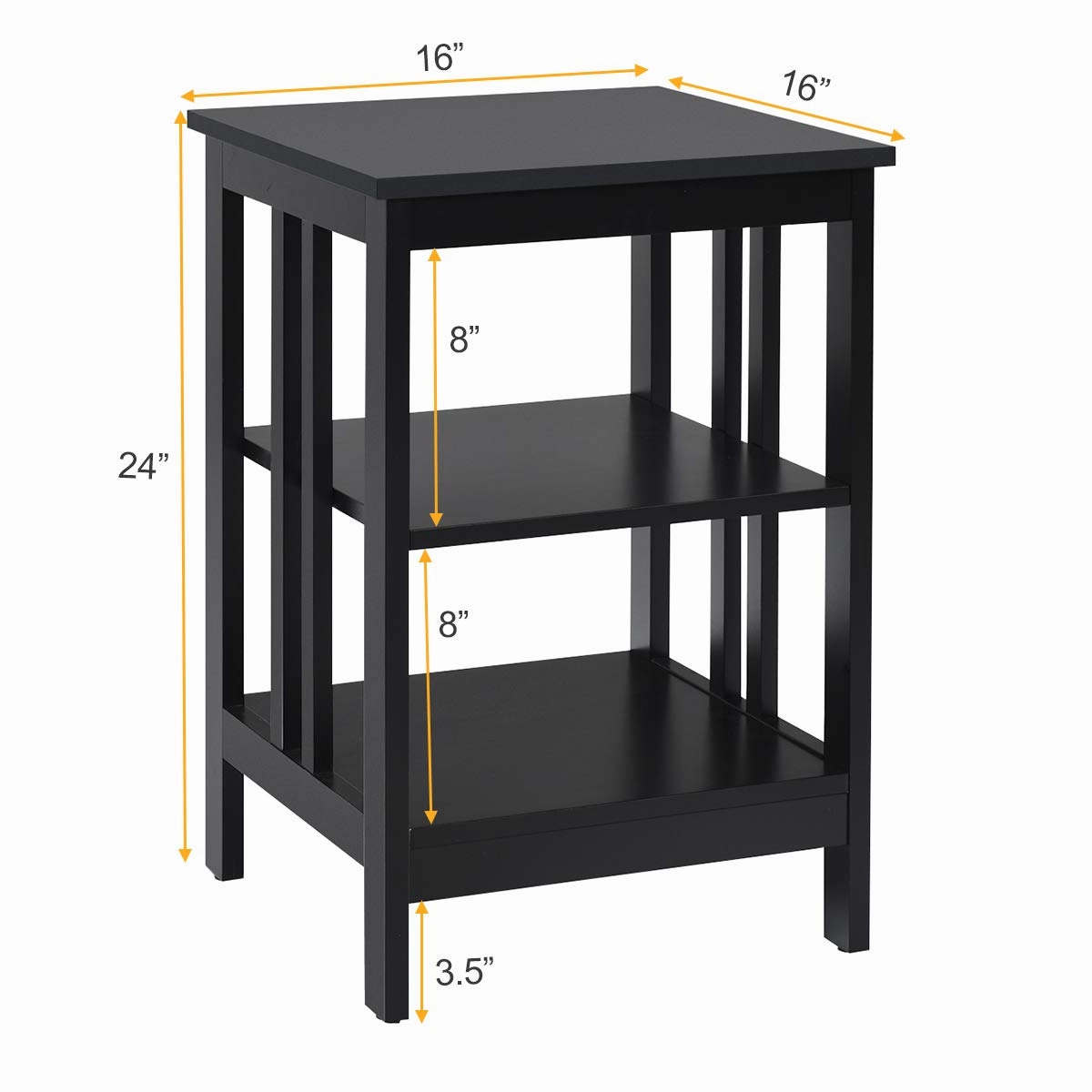 Giantex Nightstand 3-Tier Sofa Side Table W/Reinforced Bars and Stable Structure