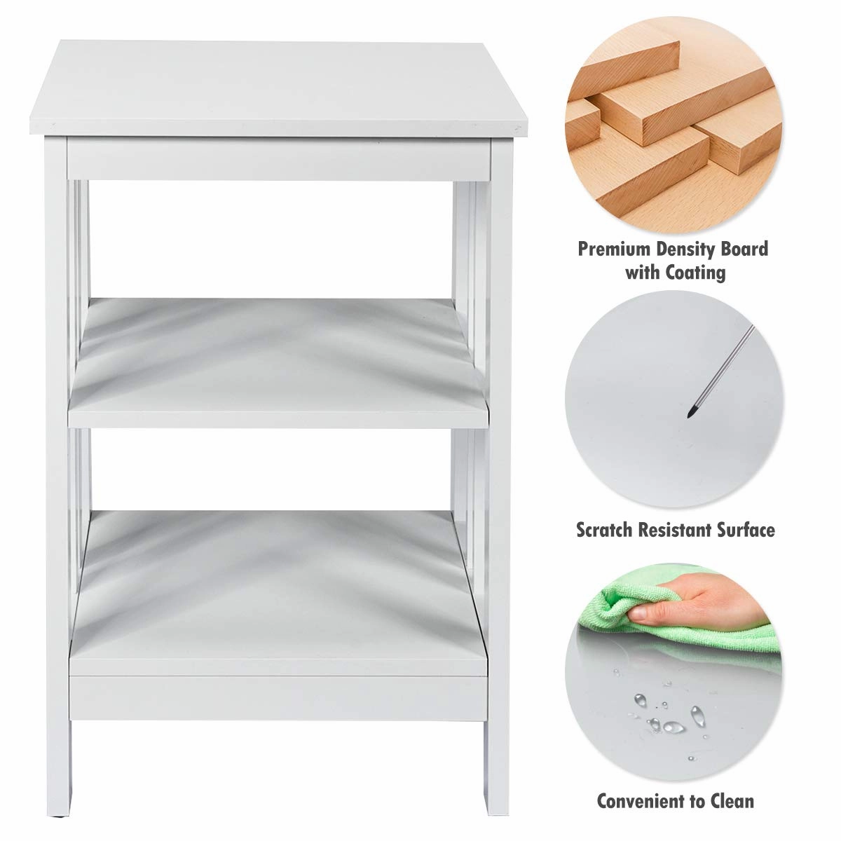 Giantex Nightstand 3-Tier Sofa Side Table W/Reinforced Bars and Stable Structure