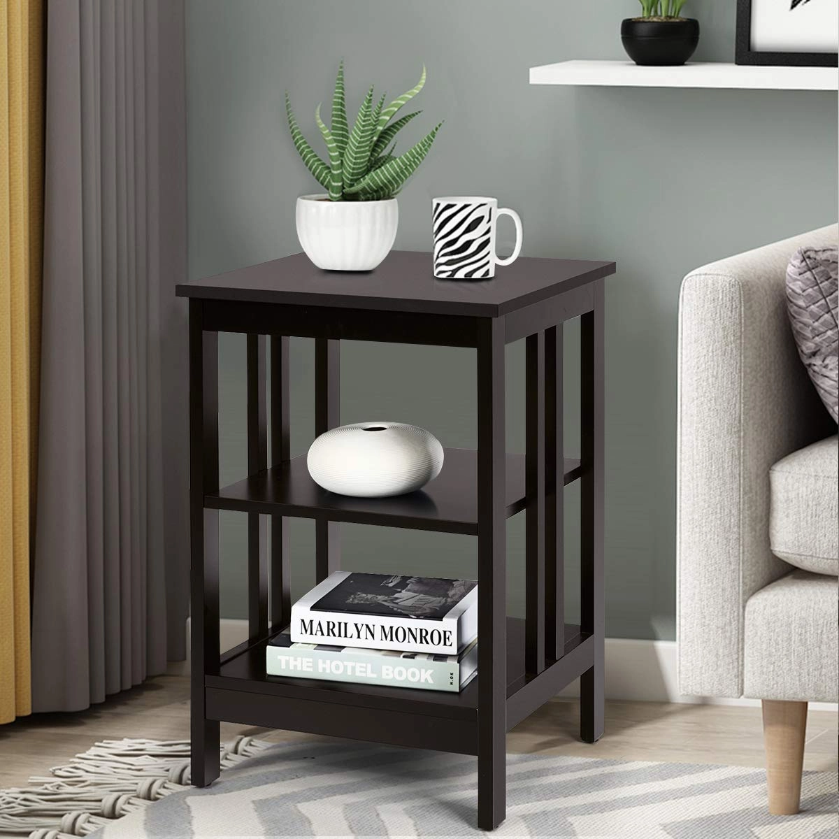 Giantex Nightstand 3-Tier Sofa Side Table W/Reinforced Bars and Stable Structure