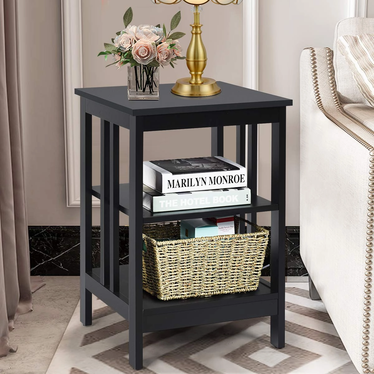 Giantex Nightstand 3-Tier Sofa Side Table W/Reinforced Bars and Stable Structure