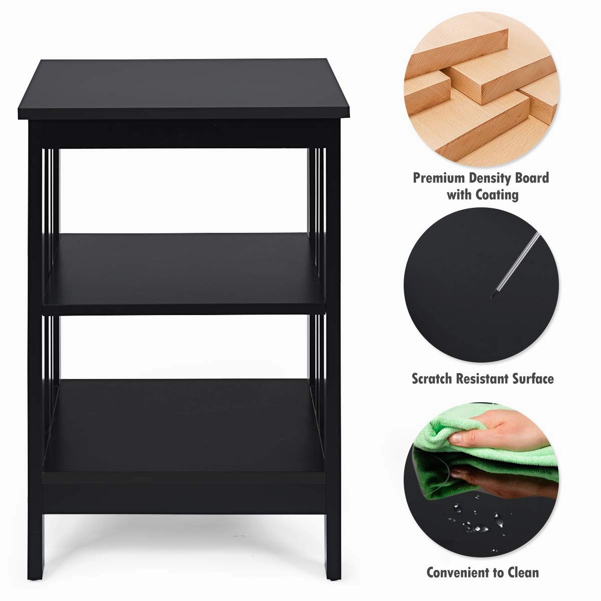 Giantex Nightstand 3-Tier Sofa Side Table W/Reinforced Bars and Stable Structure