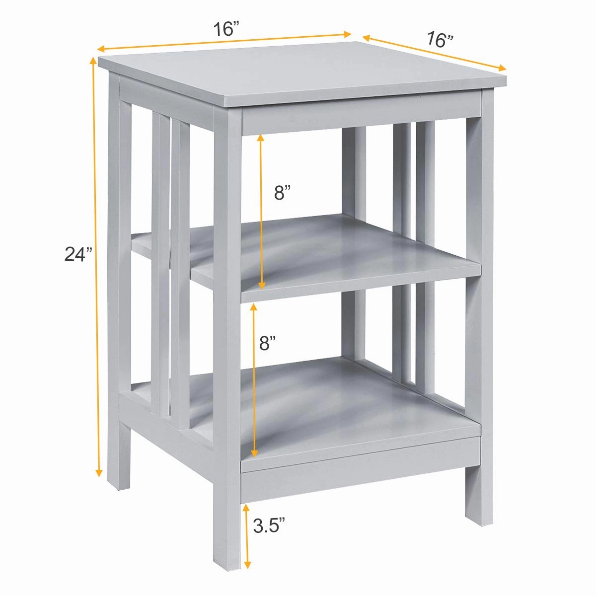 Giantex Nightstand 3-Tier Sofa Side Table W/Reinforced Bars and Stable Structure