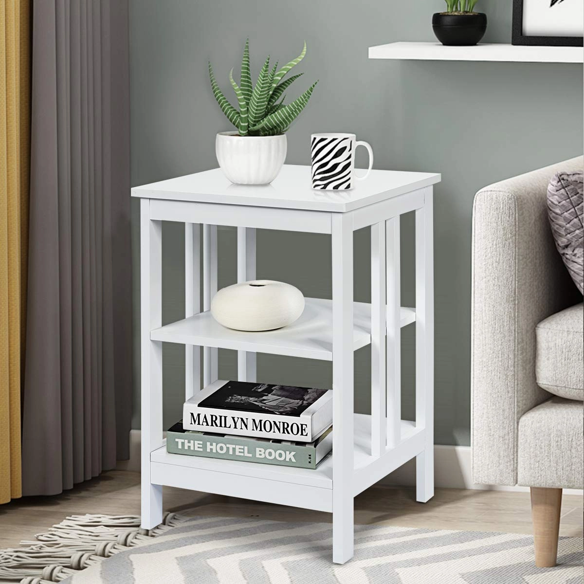 Giantex Nightstand 3-Tier Sofa Side Table W/Reinforced Bars and Stable Structure