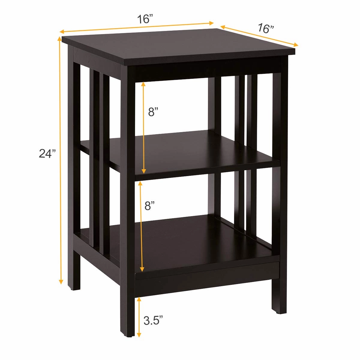 Giantex Nightstand 3-Tier Sofa Side Table W/Reinforced Bars and Stable Structure
