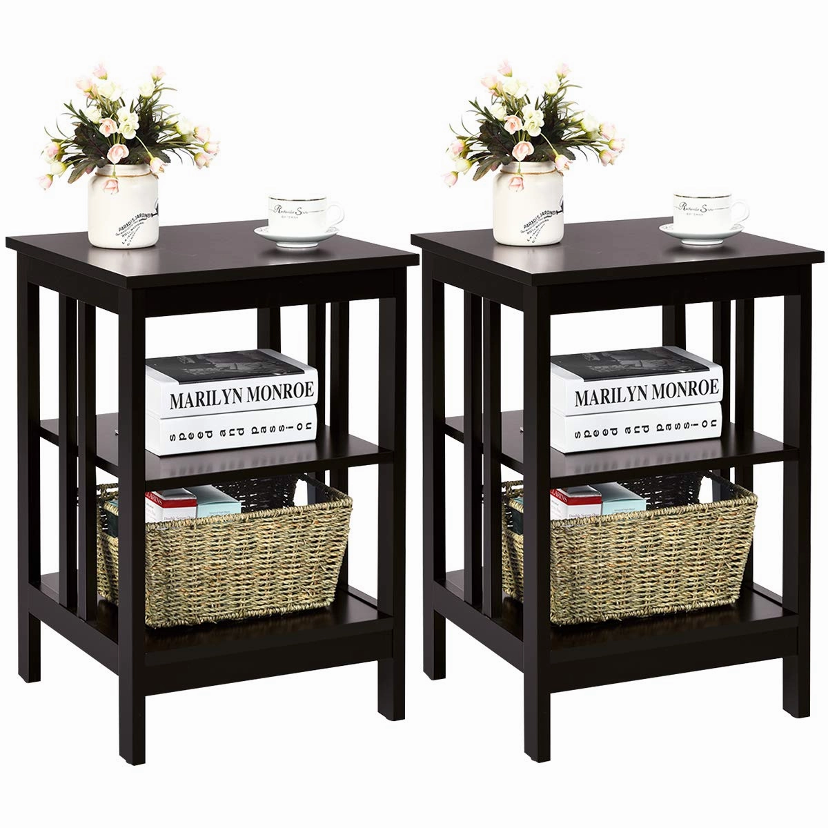 Giantex Nightstand 3-Tier Sofa Side Table W/Reinforced Bars and Stable Structure