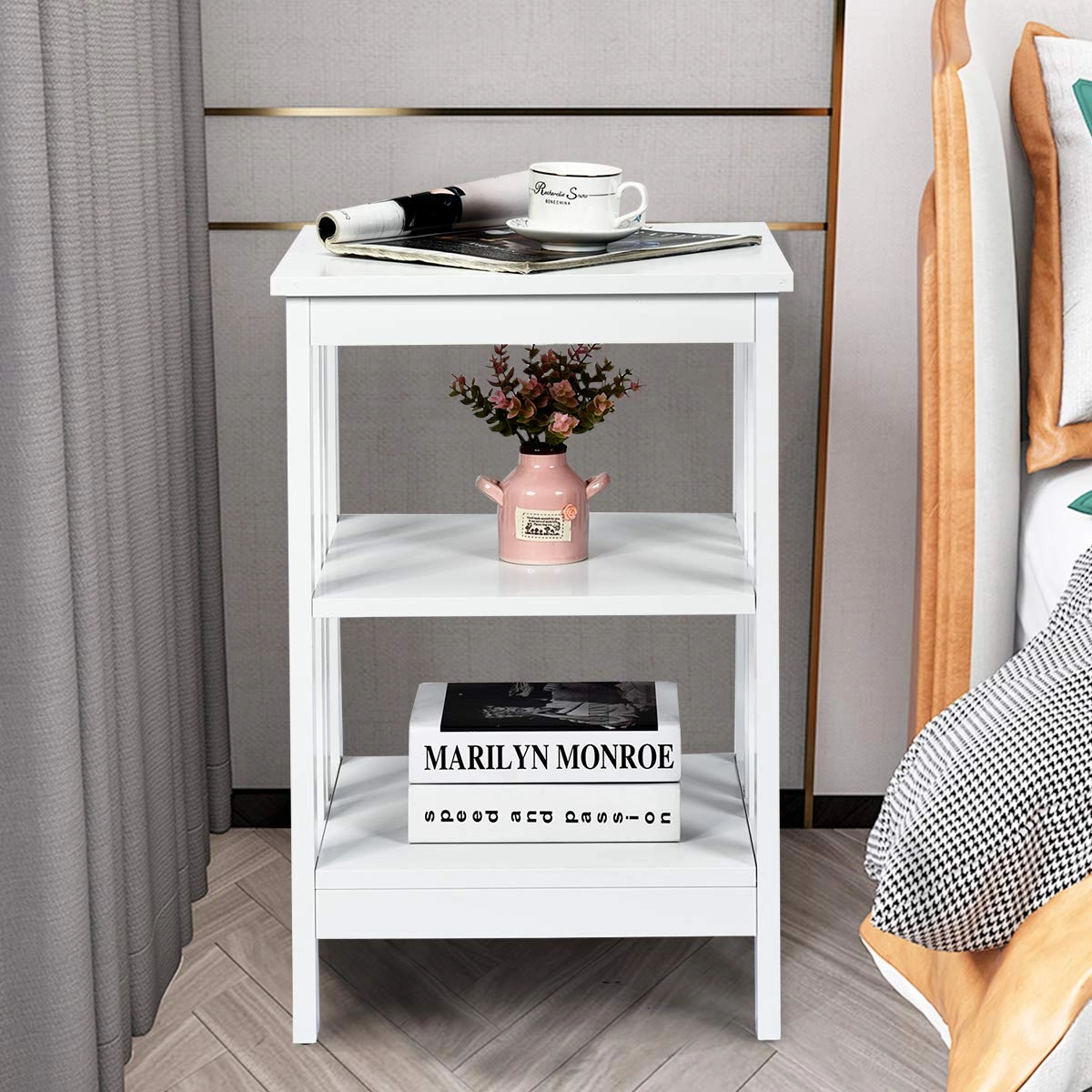 Giantex Nightstand 3-Tier Sofa Side Table W/Reinforced Bars and Stable Structure