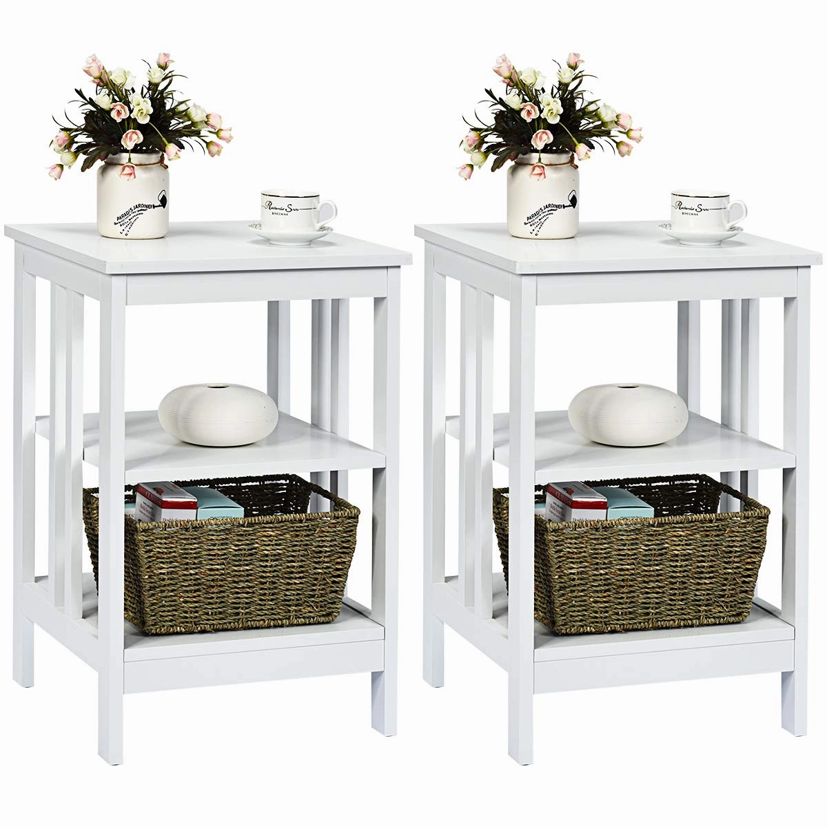 Giantex Nightstand 3-Tier Sofa Side Table W/Reinforced Bars and Stable Structure