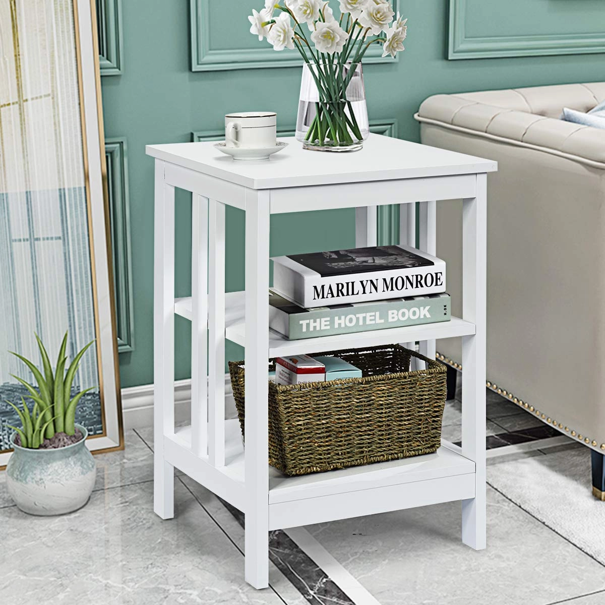 Giantex Nightstand 3-Tier Sofa Side Table W/Reinforced Bars and Stable Structure