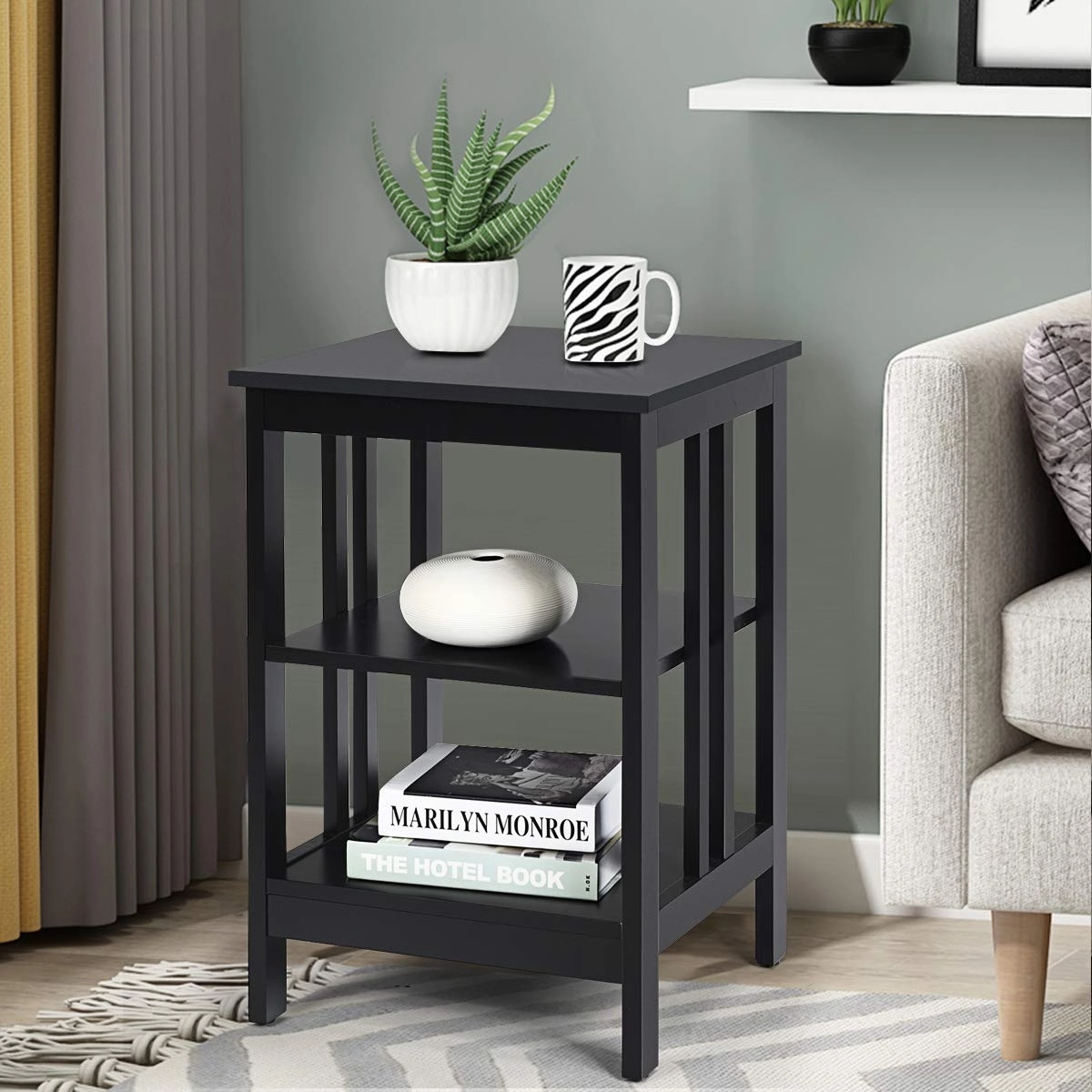 Giantex Nightstand 3-Tier Sofa Side Table W/Reinforced Bars and Stable Structure
