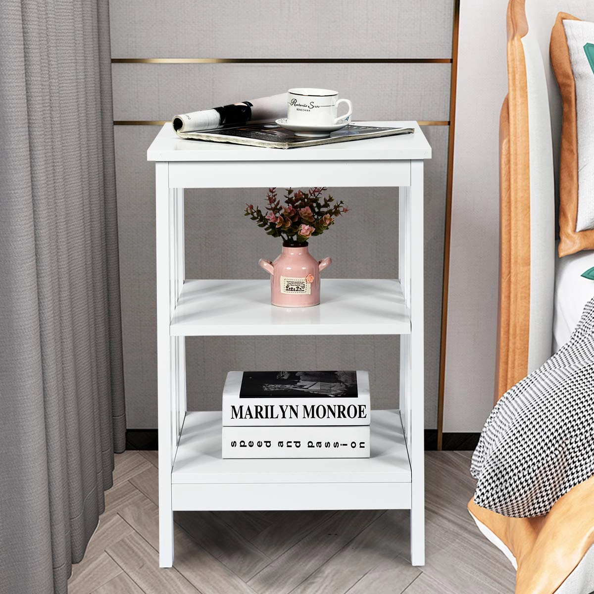 Giantex Nightstand 3-Tier Sofa Side Table W/Reinforced Bars and Stable Structure