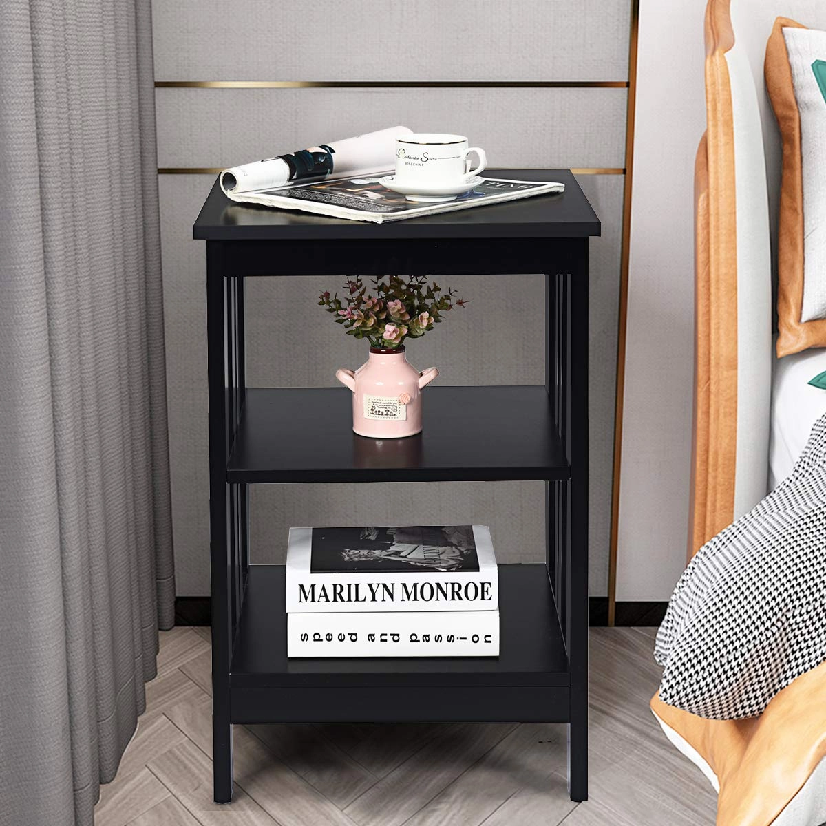 Giantex Nightstand 3-Tier Sofa Side Table W/Reinforced Bars and Stable Structure