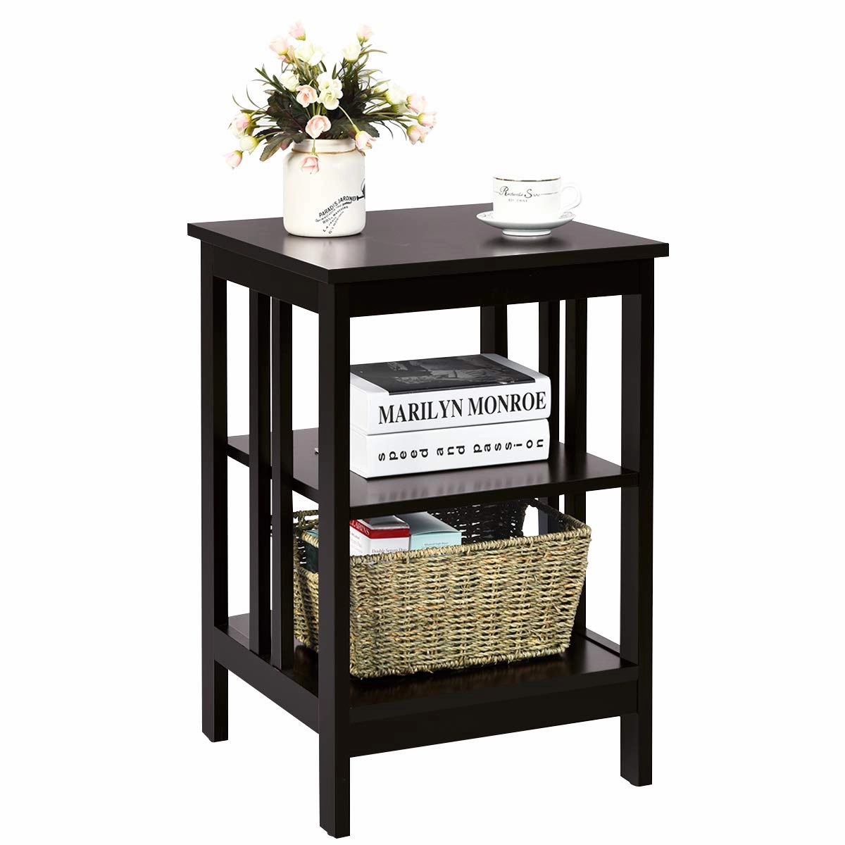 Giantex Nightstand 3-Tier Sofa Side Table W/Reinforced Bars and Stable Structure