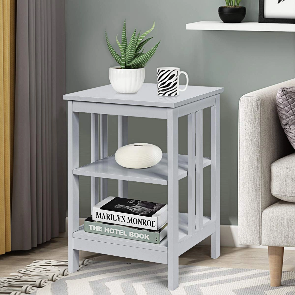 Giantex Nightstand 3-Tier Sofa Side Table W/Reinforced Bars and Stable Structure
