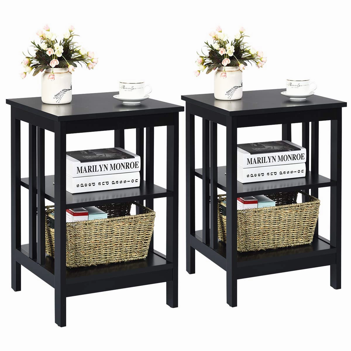 Giantex Nightstand 3-Tier Sofa Side Table W/Reinforced Bars and Stable Structure