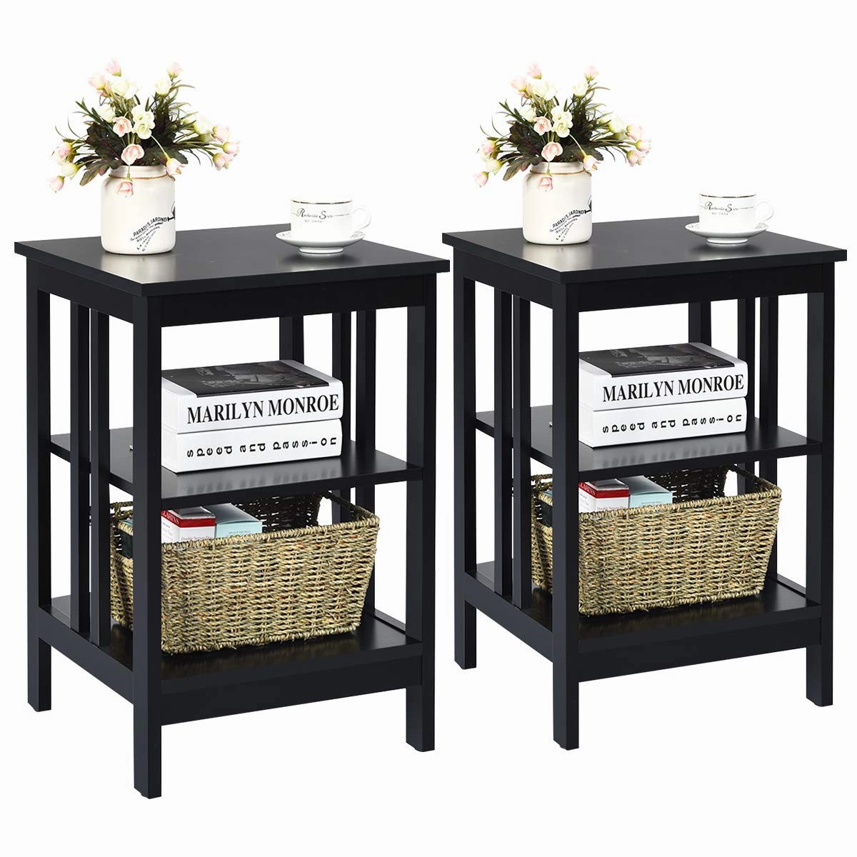Giantex Nightstand 3-Tier Sofa Side Table W/Reinforced Bars and Stable Structure