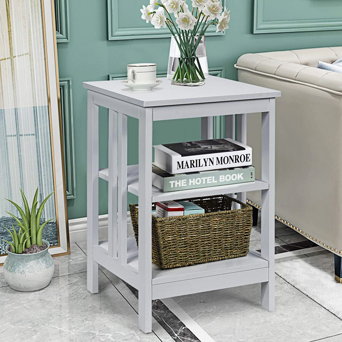 Giantex Nightstand 3-Tier Sofa Side Table W/Reinforced Bars and Stable Structure