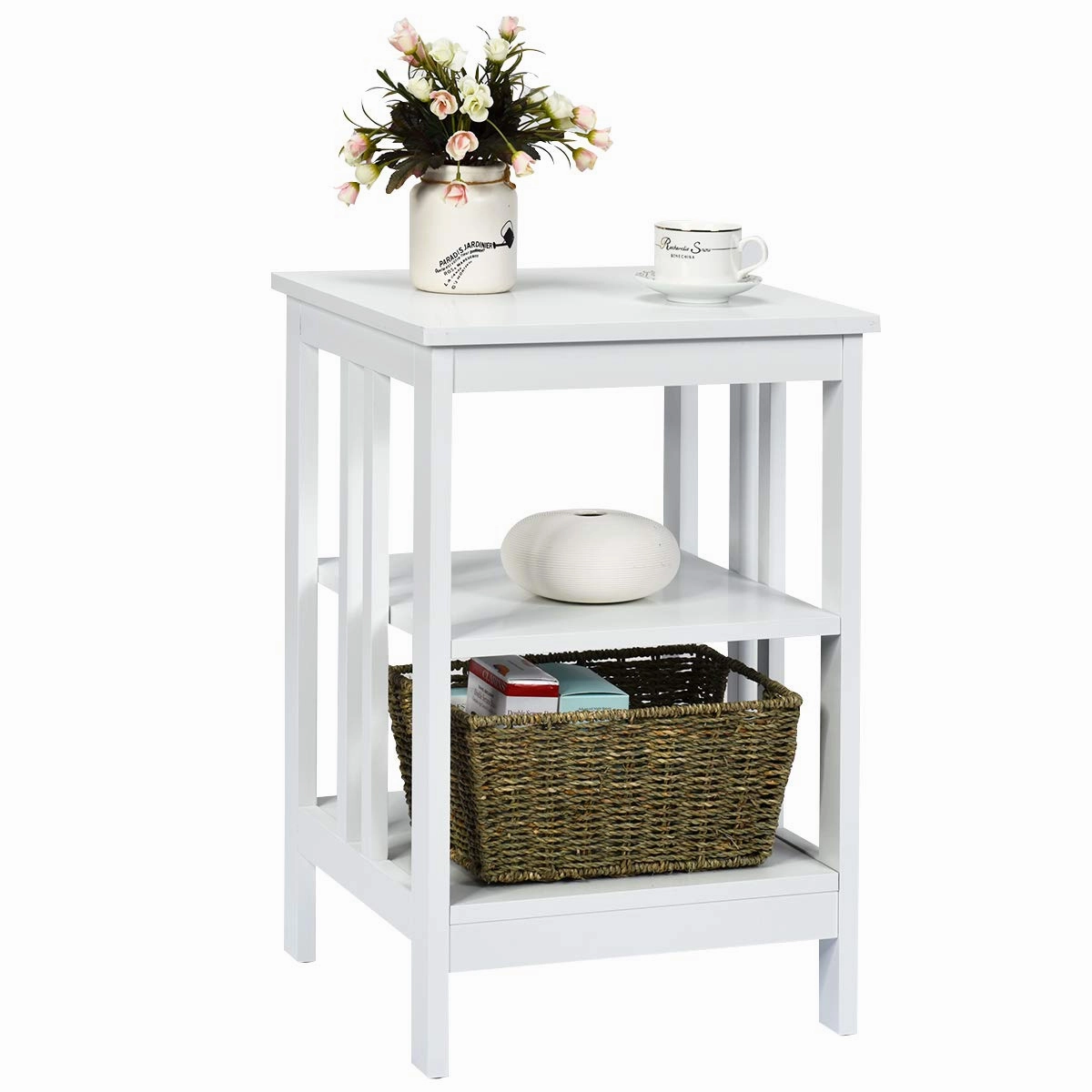 Giantex Nightstand 3-Tier Sofa Side Table W/Reinforced Bars and Stable Structure