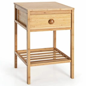 Giantex Nightstand Bamboo Bedside Table with Drawer, Open Shelf, Multifunctional Side Table entry bench, mudroom storage