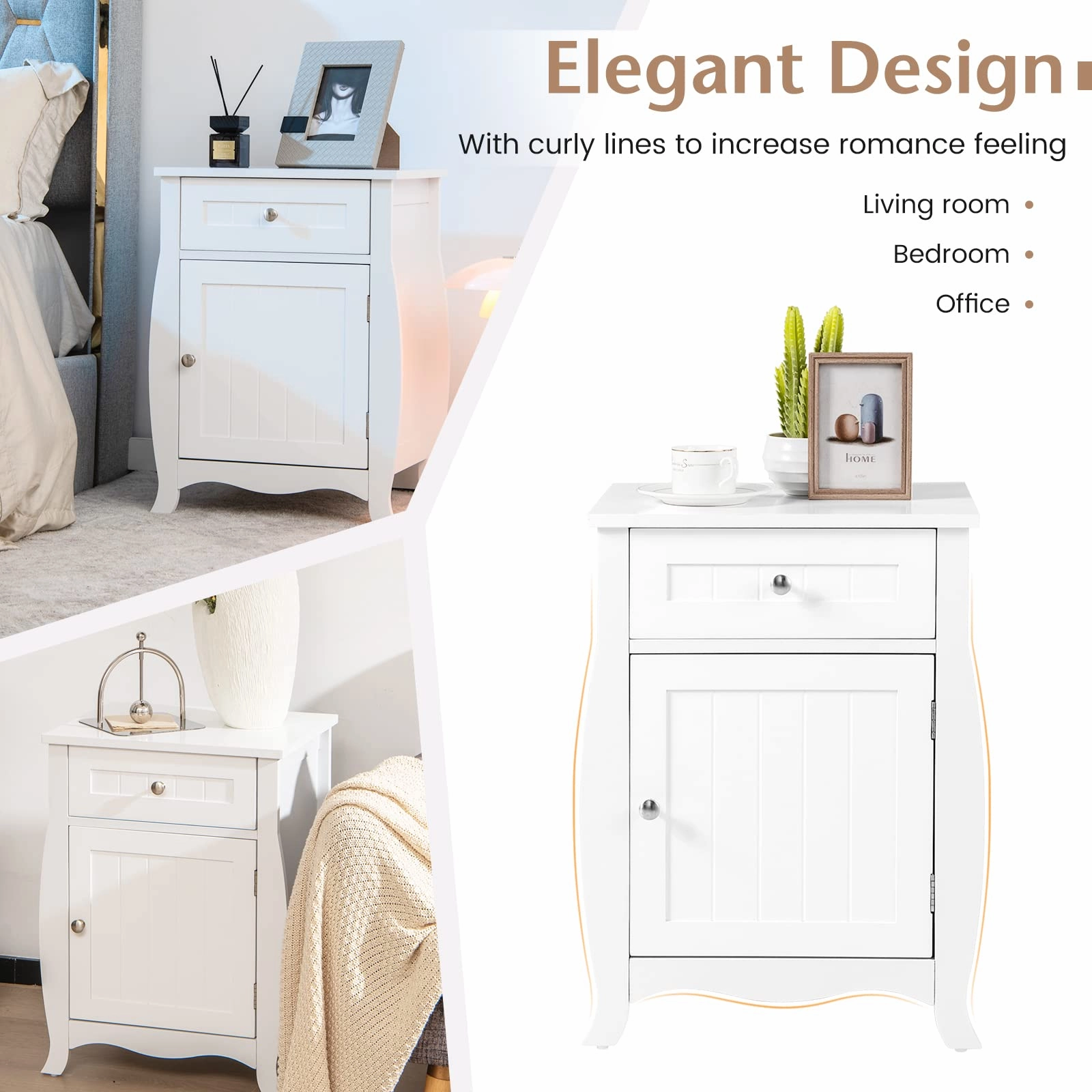 Giantex Nightstand Bed Side End Table with Drawer(1&2, White)