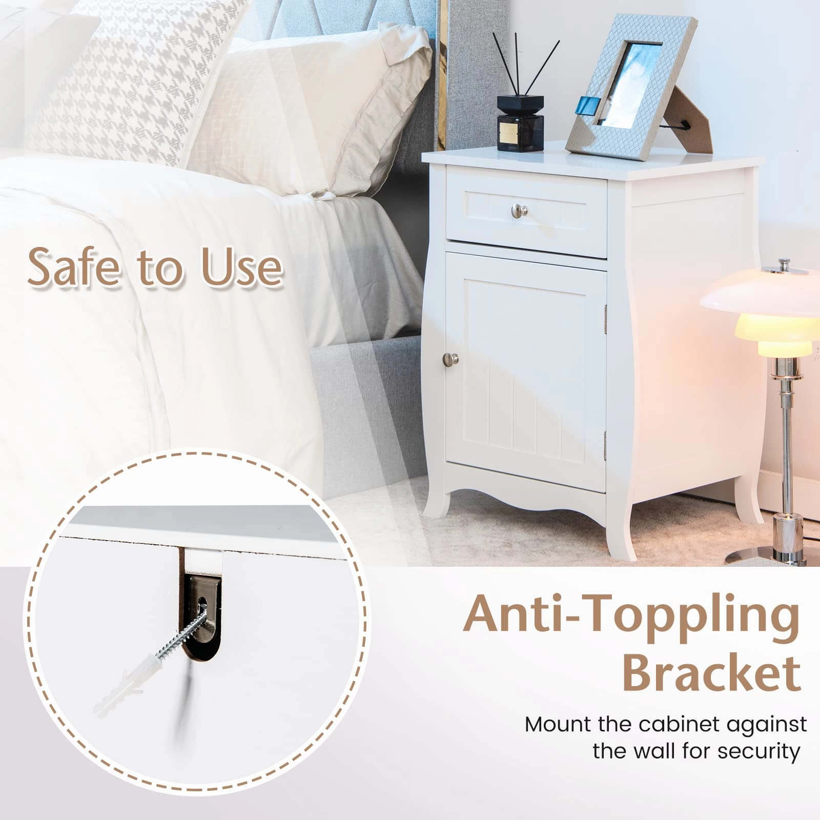 Giantex Nightstand Bed Side End Table with Drawer(1&2, White)