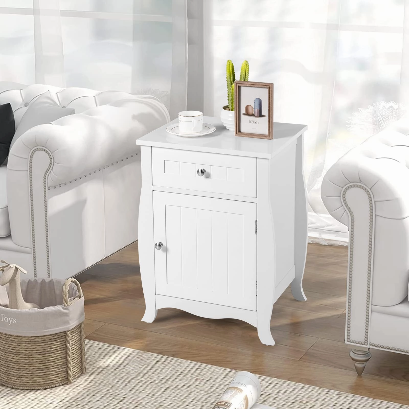 Giantex Nightstand Bed Side End Table with Drawer(1&2, White)