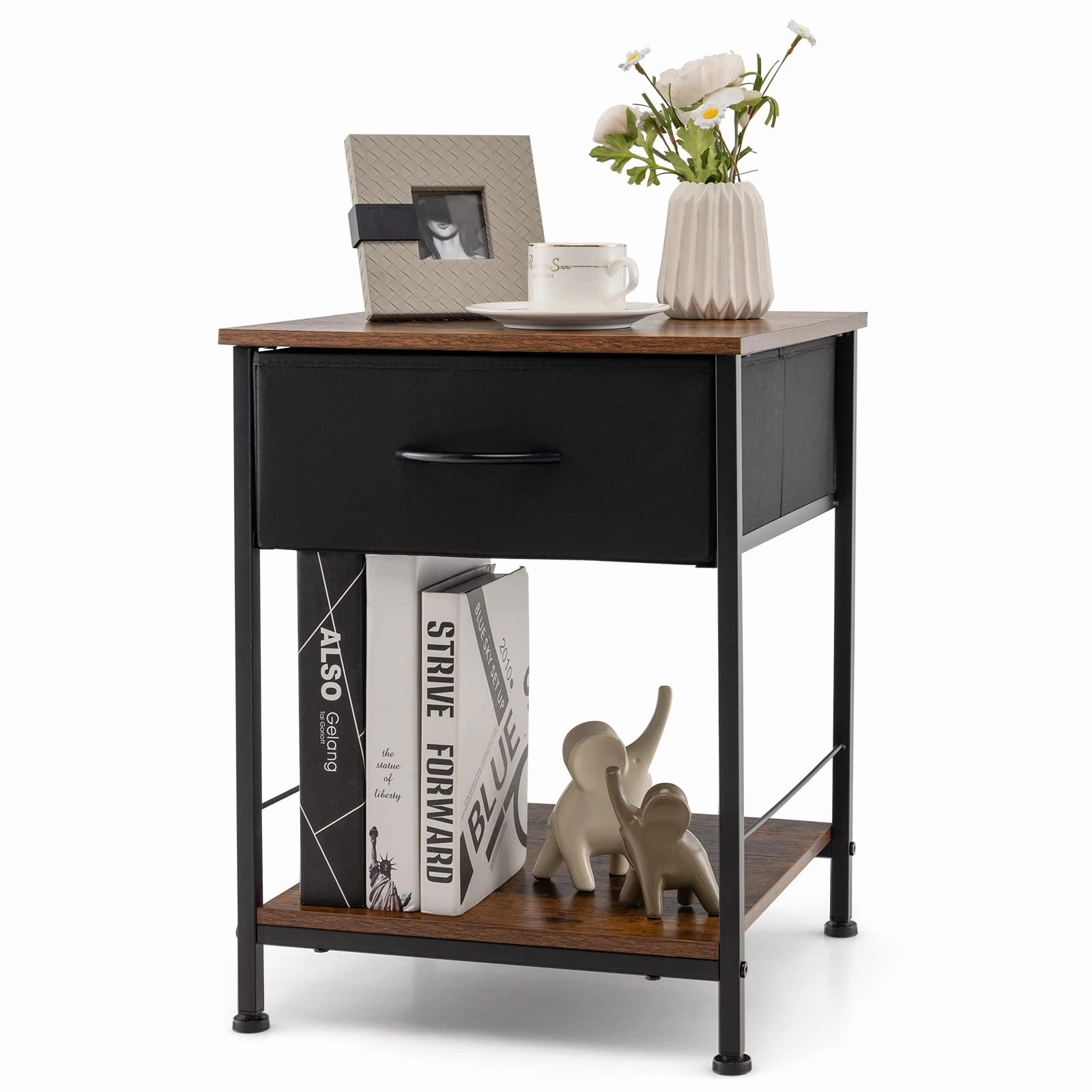 Giantex Nightstand, Bedside Table w/Removable Fabric Drawers and Open Storage Shelf throw pillow, fuzzy blanket