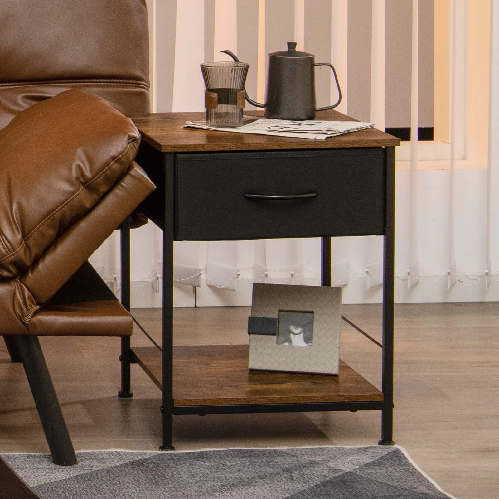 Giantex Nightstand, Bedside Table w/Removable Fabric Drawers and Open Storage Shelf