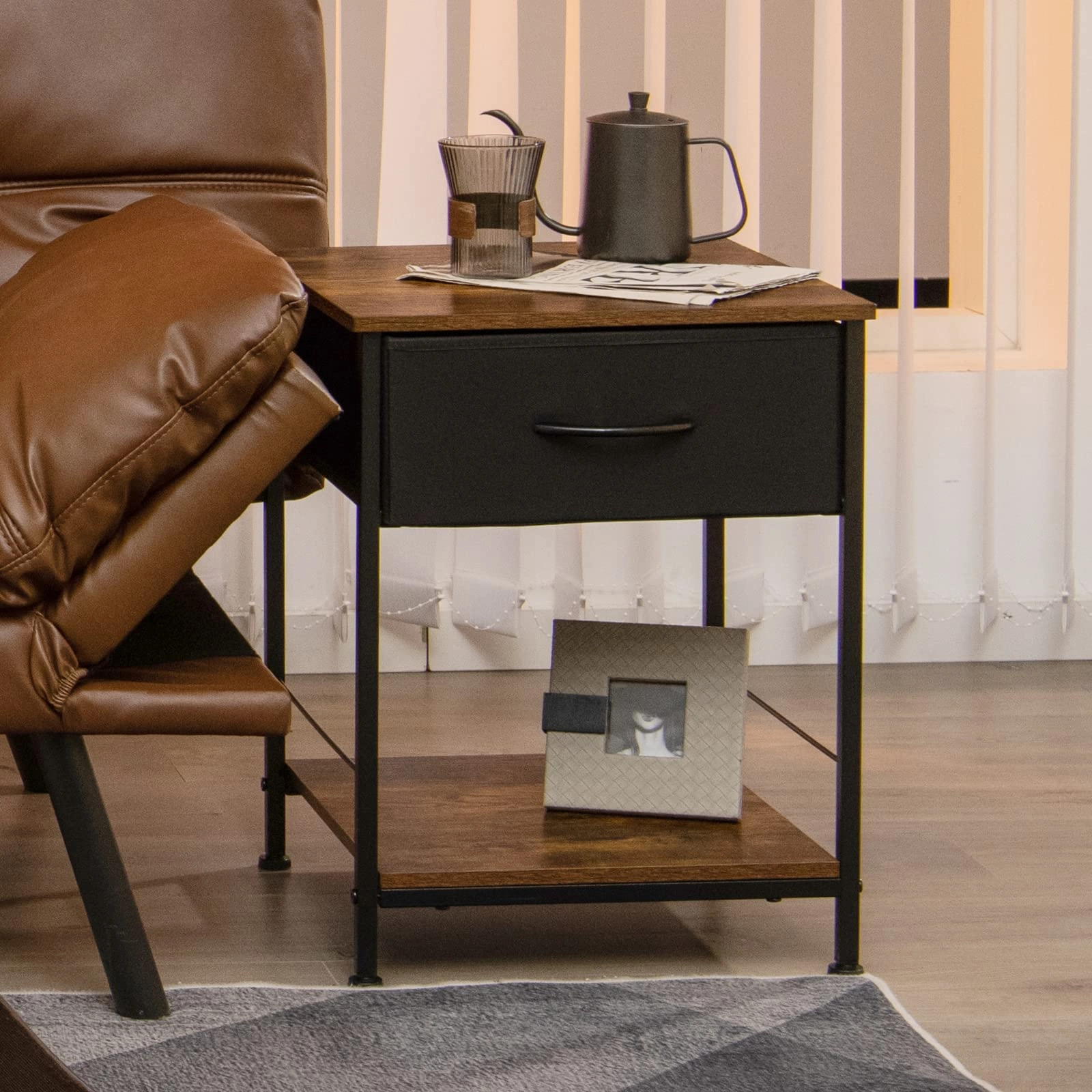 Giantex Nightstand, Bedside Table w/Removable Fabric Drawers and Open Storage Shelf