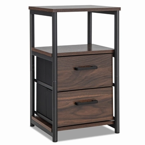 Giantex Nightstand, Bedside Table with 2 Fabric Drawers & Open Wood Shelf Storage throw pillow, fuzzy blanket