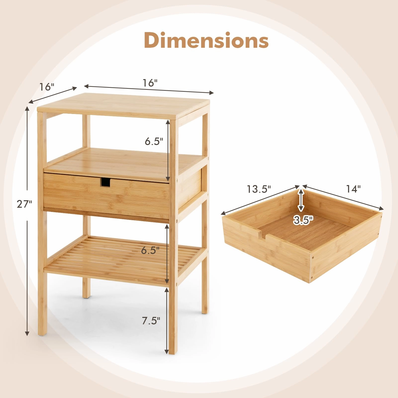 Giantex Nightstand Set of 1/2, Bamboo End Table with Drawer and 2 Open Shelves