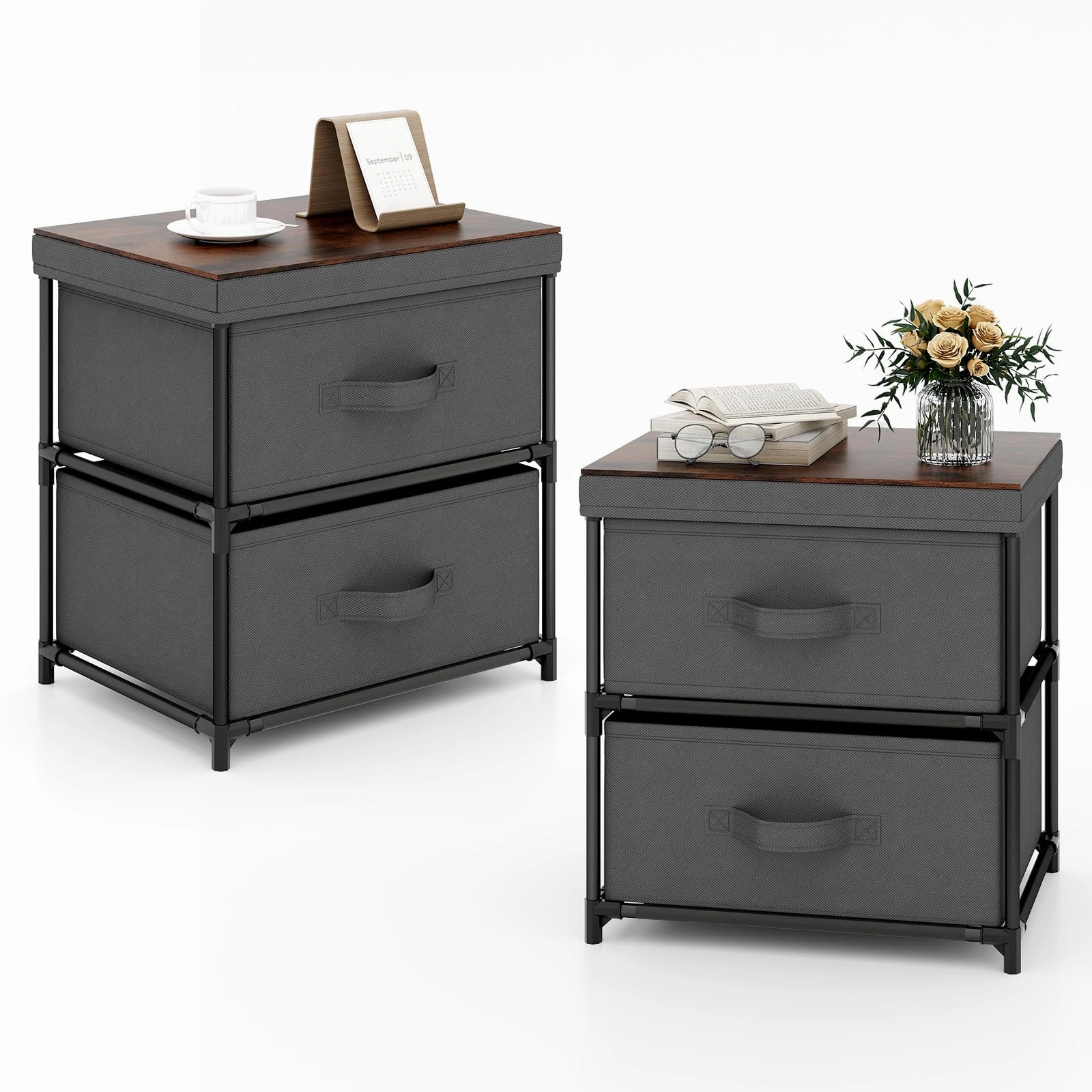 Giantex Nightstand Set of 2 with 2 Fabric Drawers