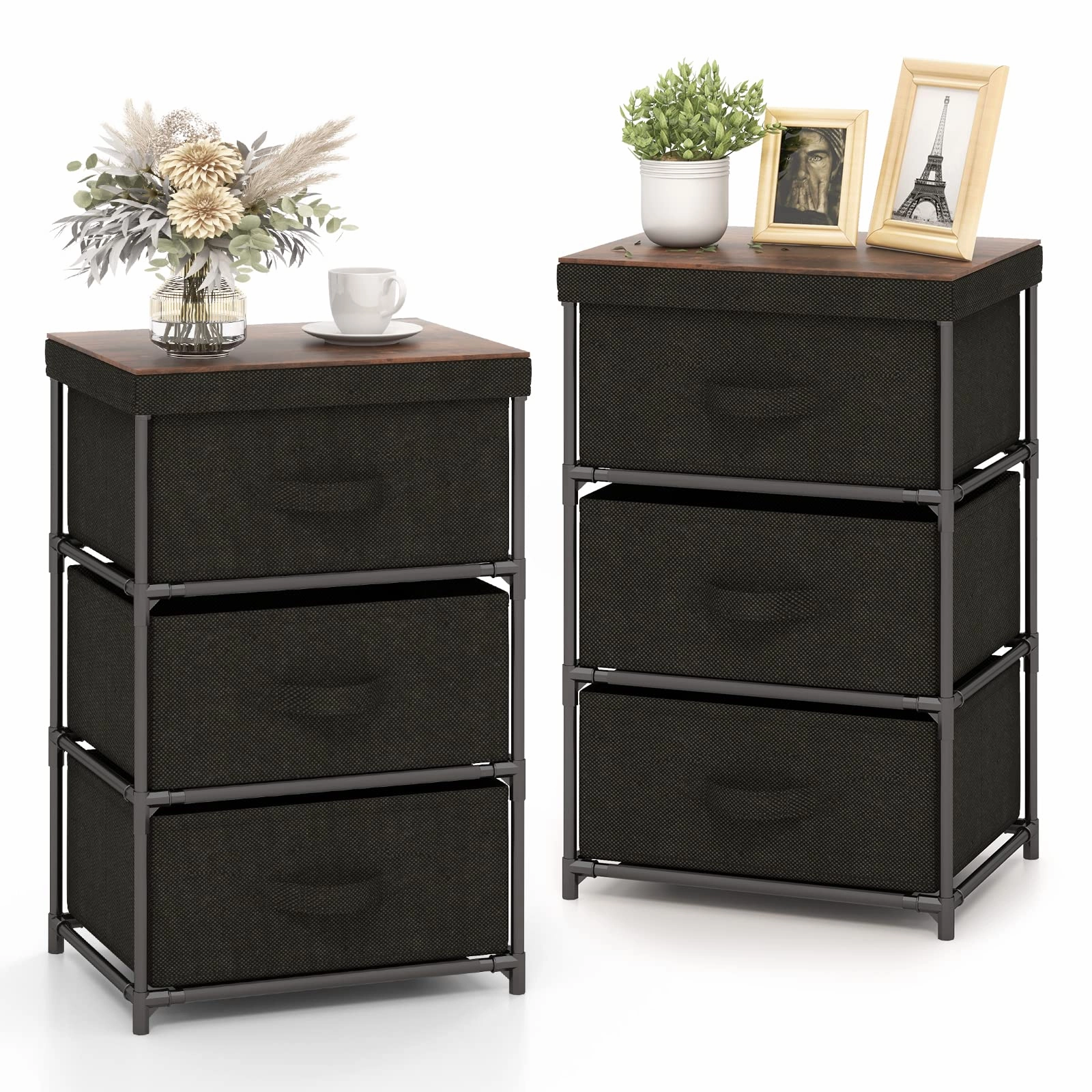 Giantex Nightstand Set of 2 with 2 Fabric Drawers