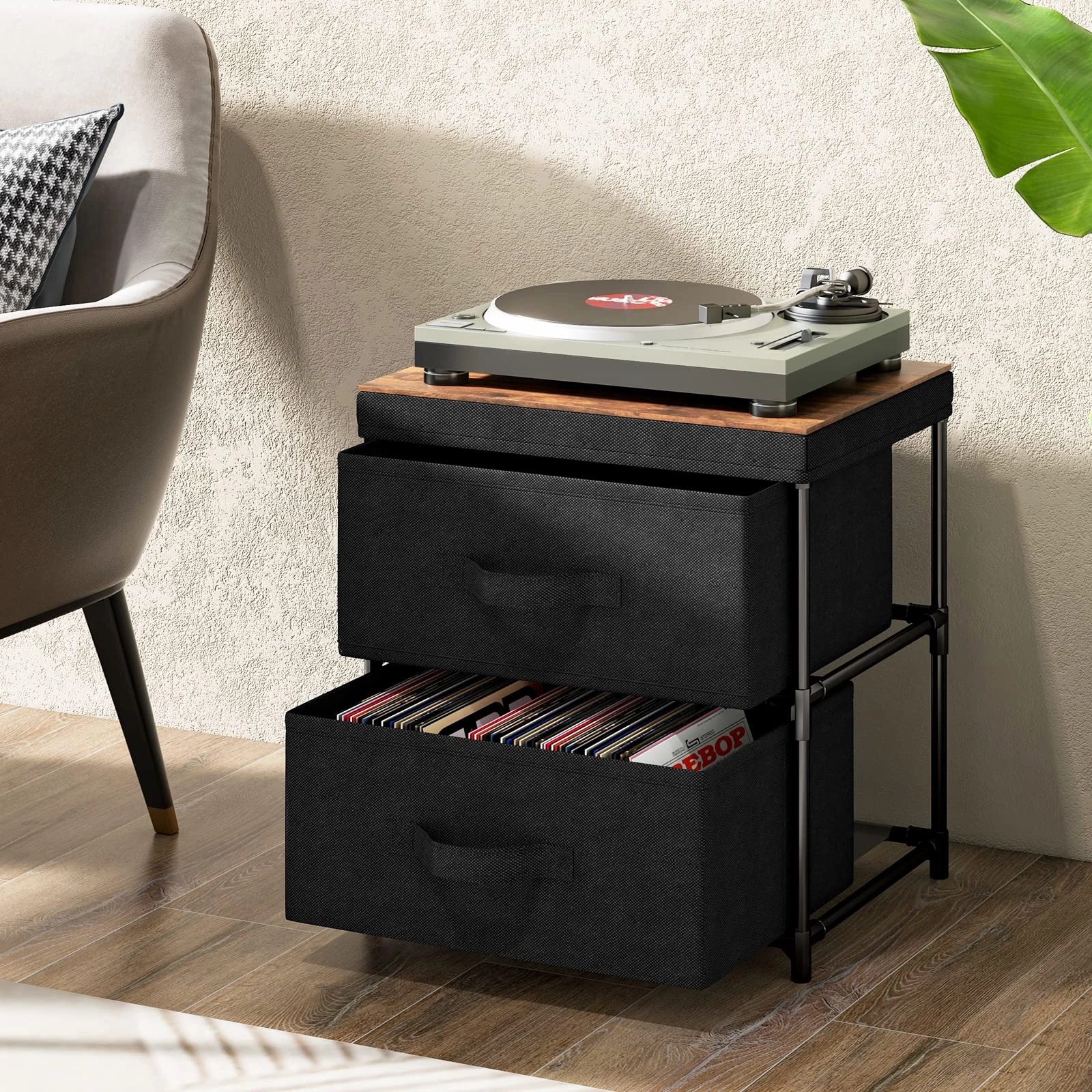 Giantex Nightstand Set of 2 with 2 Fabric Drawers
