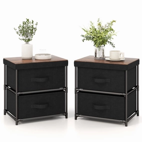 Giantex Nightstand Set of 2 with 2 Fabric Drawers throw pillow, fuzzy blanket