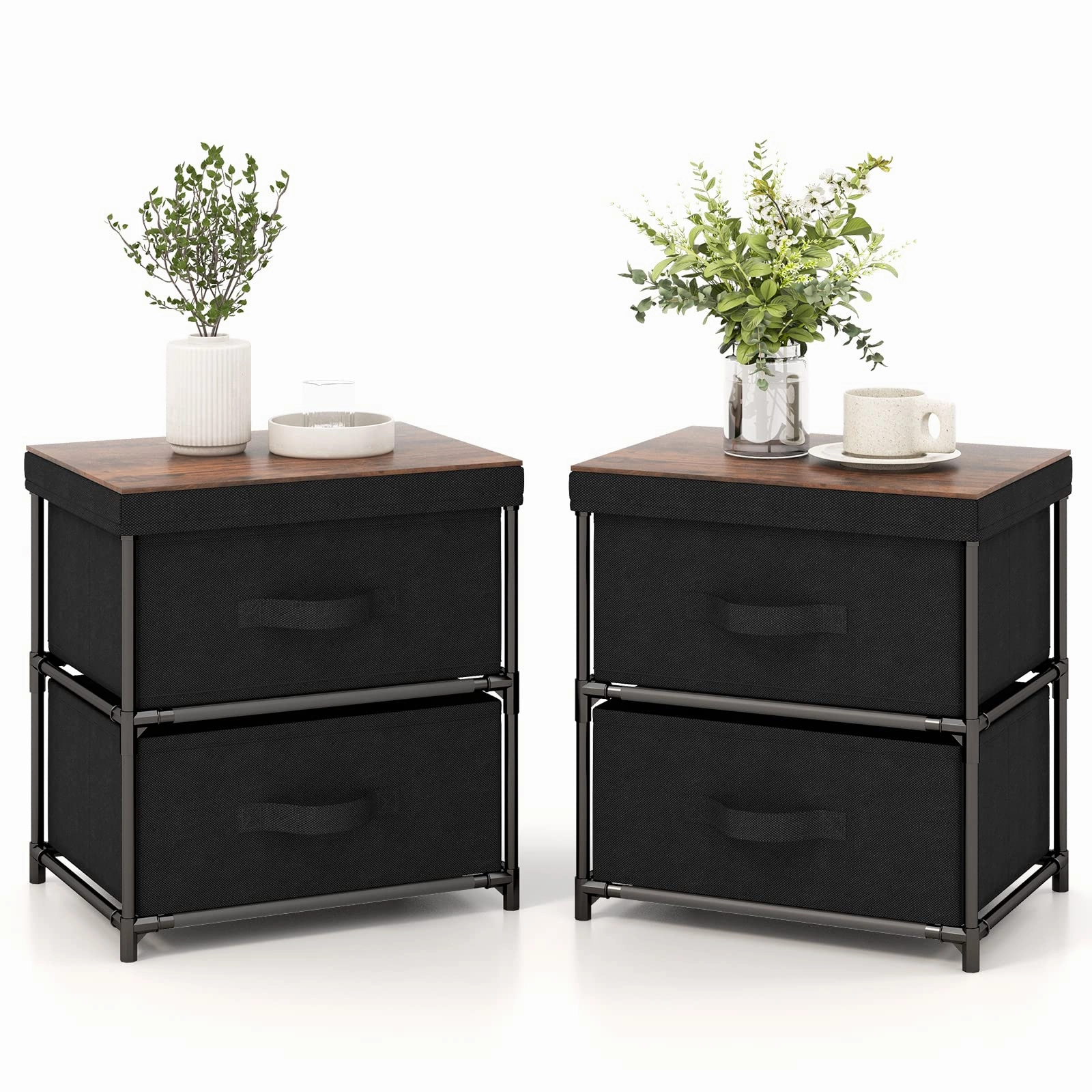 Giantex Nightstand Set of 2 with 2 Fabric Drawers throw pillow, fuzzy blanket