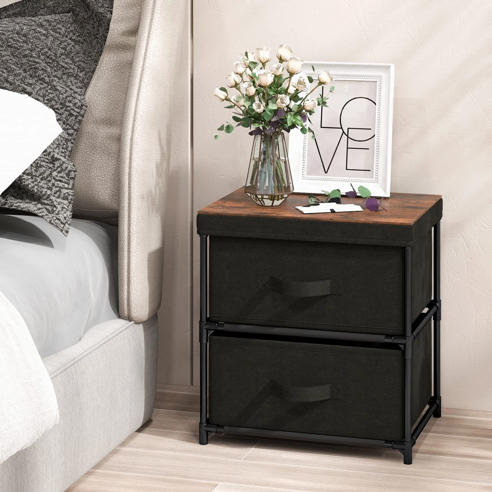 Giantex Nightstand Set of 2 with 2 Fabric Drawers