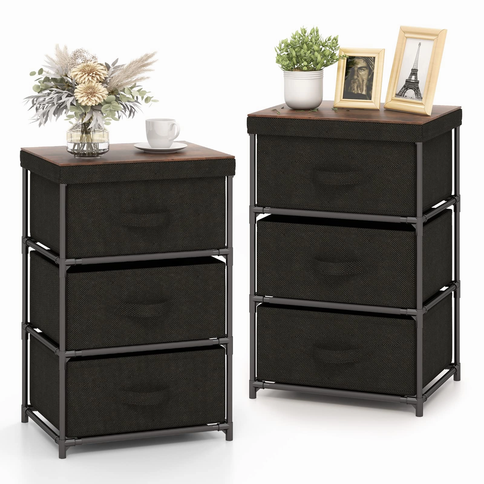 Giantex Nightstand Set of 2 with 2 Fabric Drawers