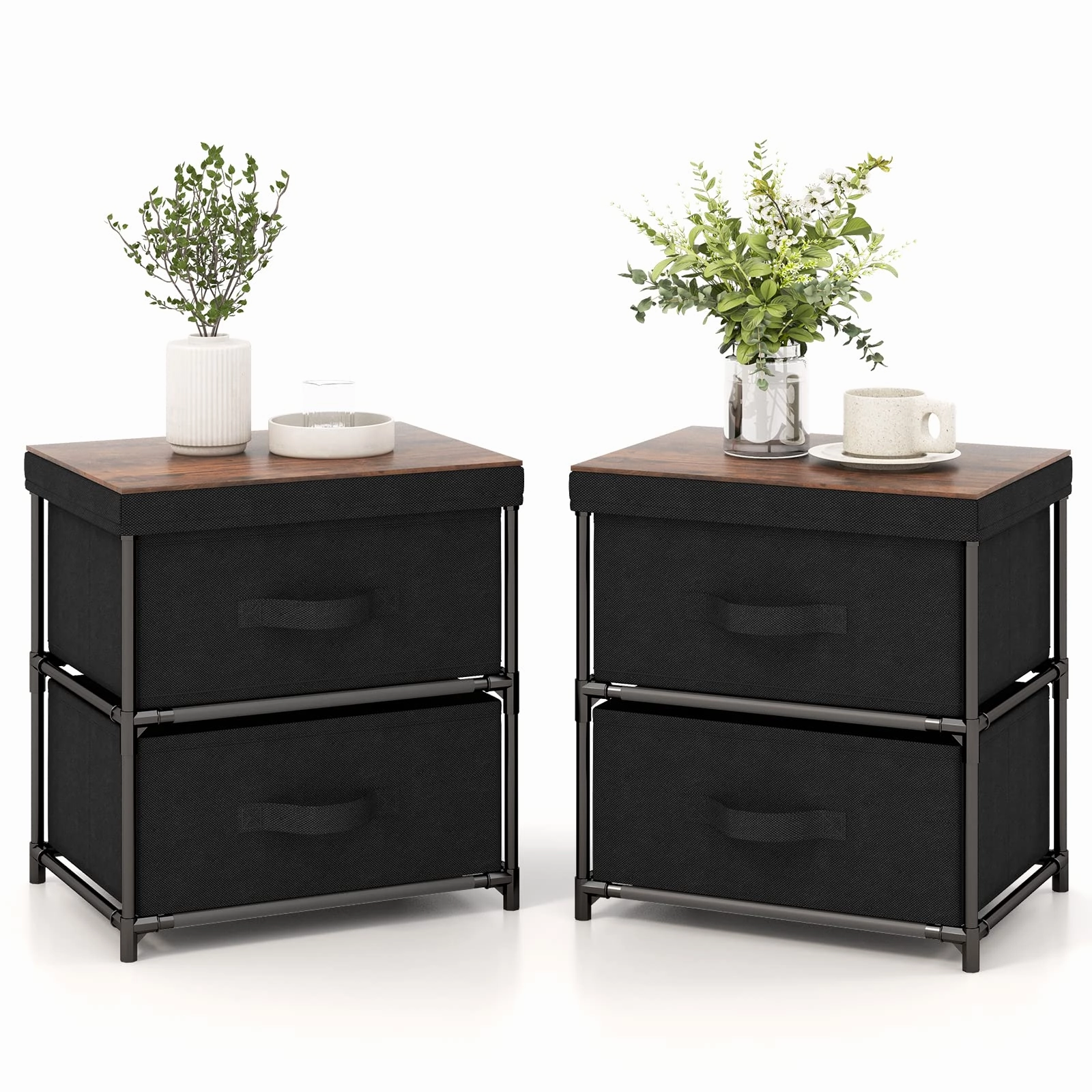Giantex Nightstand Set of 2 with 2 Fabric Drawers entry bench, mudroom storage