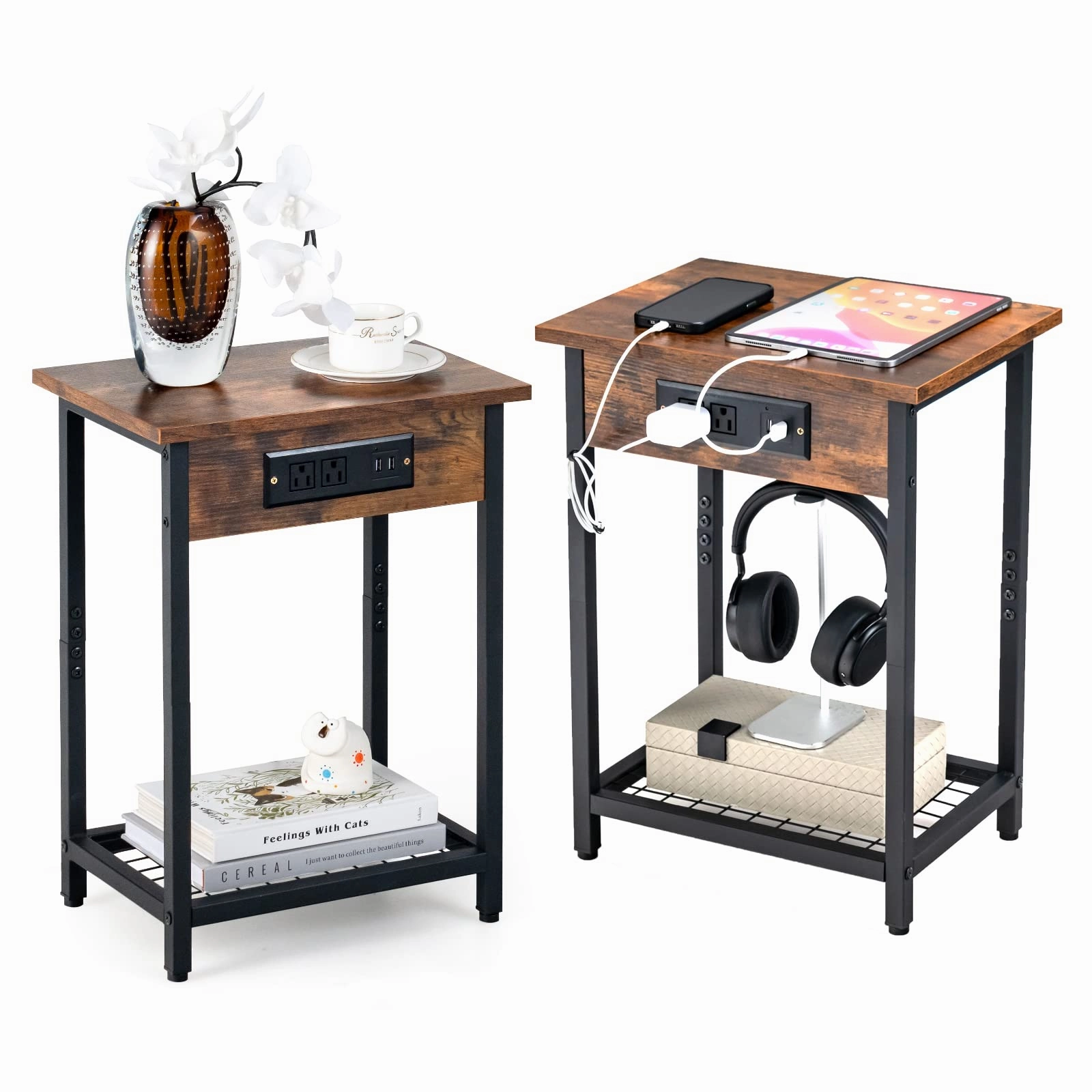 Giantex Nightstand Set of 2 with Charging Station entry bench, mudroom storage