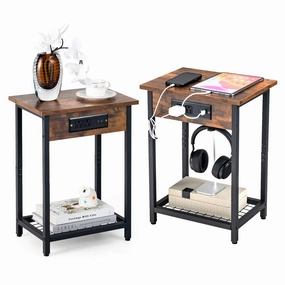 Giantex Nightstand Set of 2 with Charging Station entry bench, mudroom storage